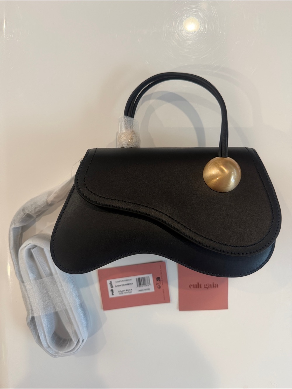 cult gaia Black Leather Crossbody Bag with Gold Hardware - Picture 2 of 11